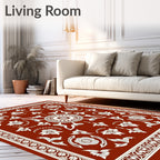Ornate Red Floral Sunburst Pattern Rug