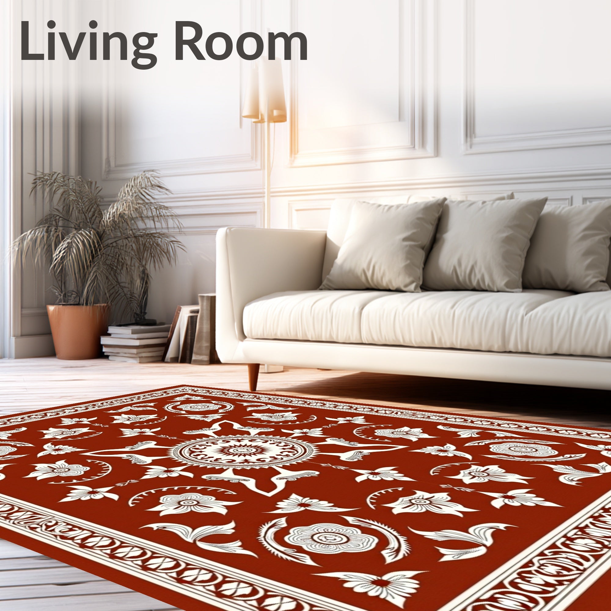 Ornate Red Floral Sunburst Pattern Rug