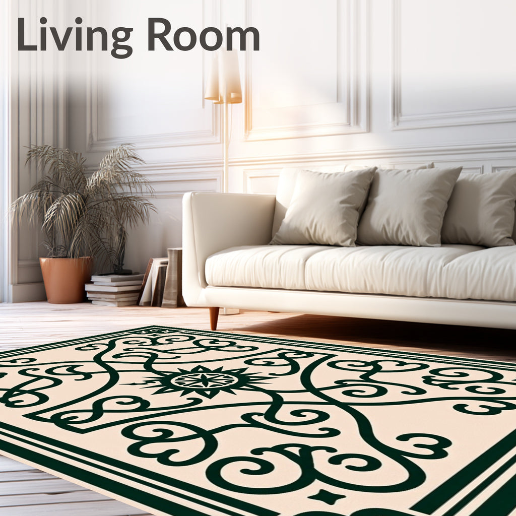 Elegant Scrollwork And Starburst Pattern Rug
