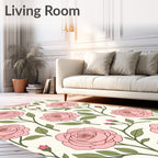 Pink Rose Vine Botanical Pattern Rug