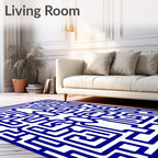 Blue Geometric Maze Pattern Rug