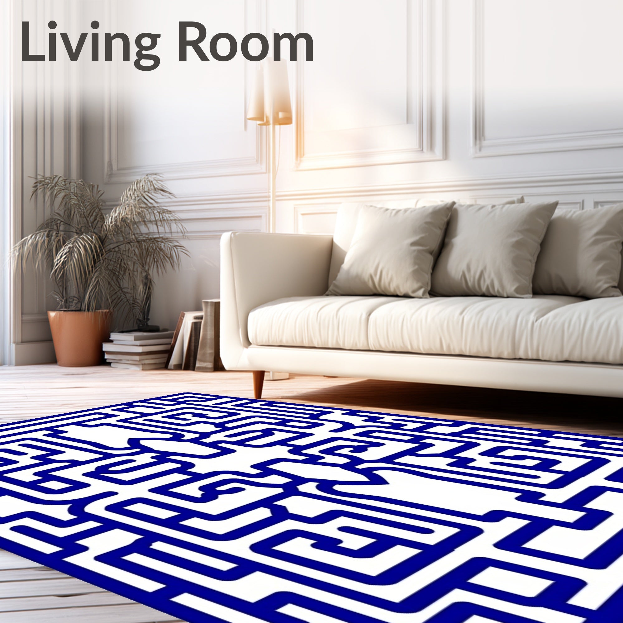 Blue Geometric Maze Pattern Rug
