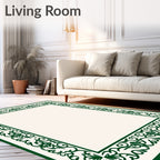 Ornate Green Floral Scroll Border Rug