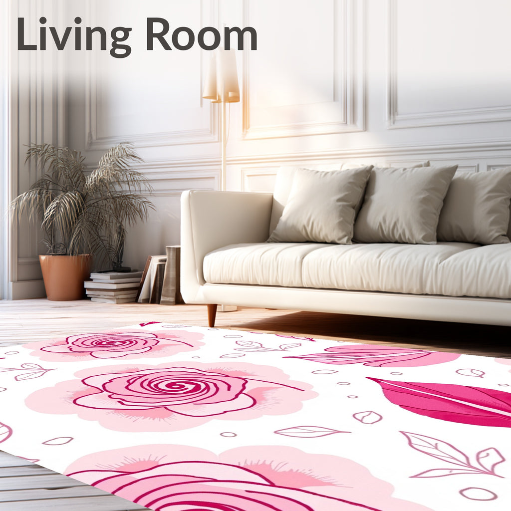 Pink Floral Outline Patterned Rug
