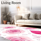 Pink Floral Outline Patterned Rug