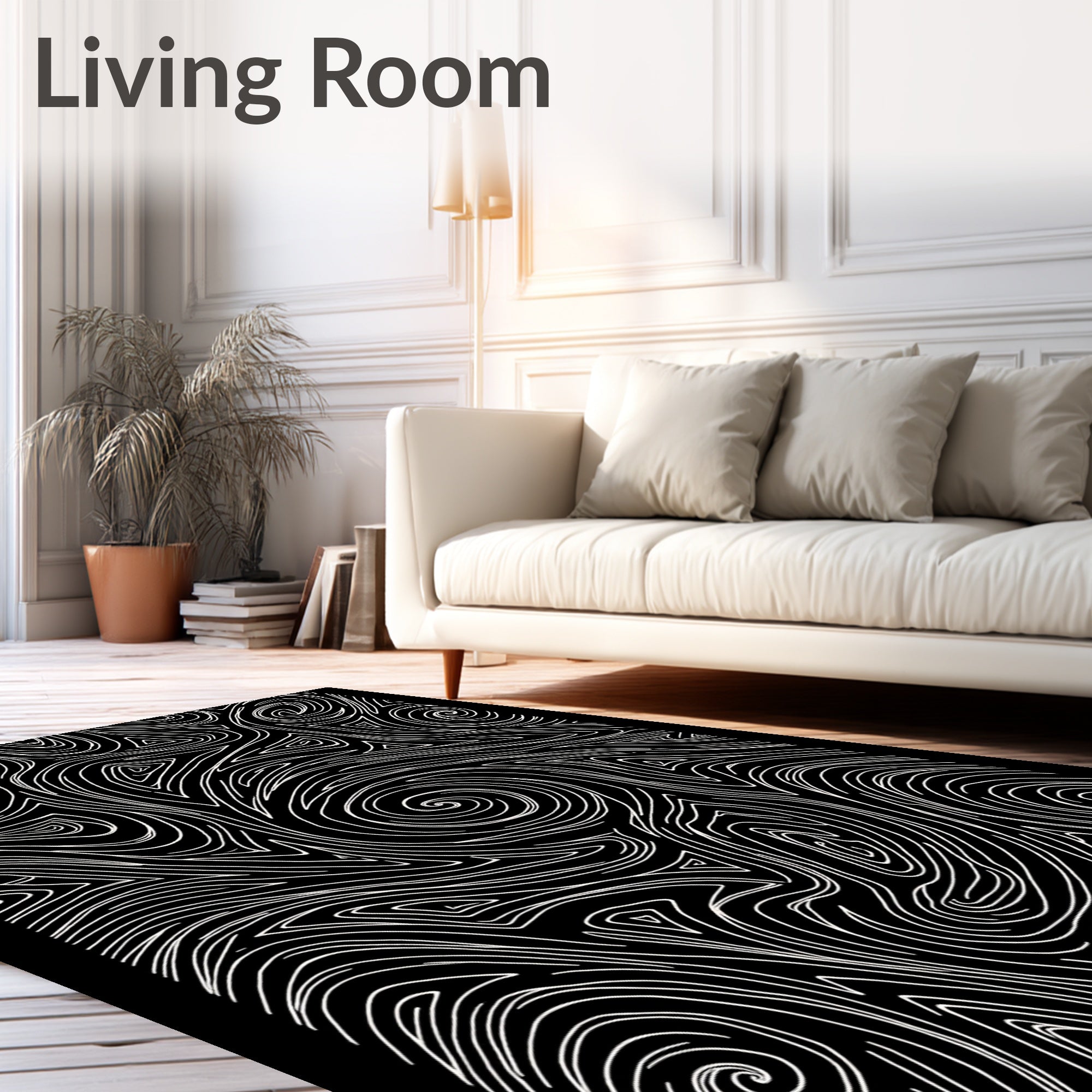 Abstract Swirls Organic Line Art Design Rug