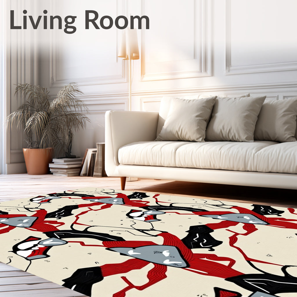Abstract Red Black White Pattern Rug