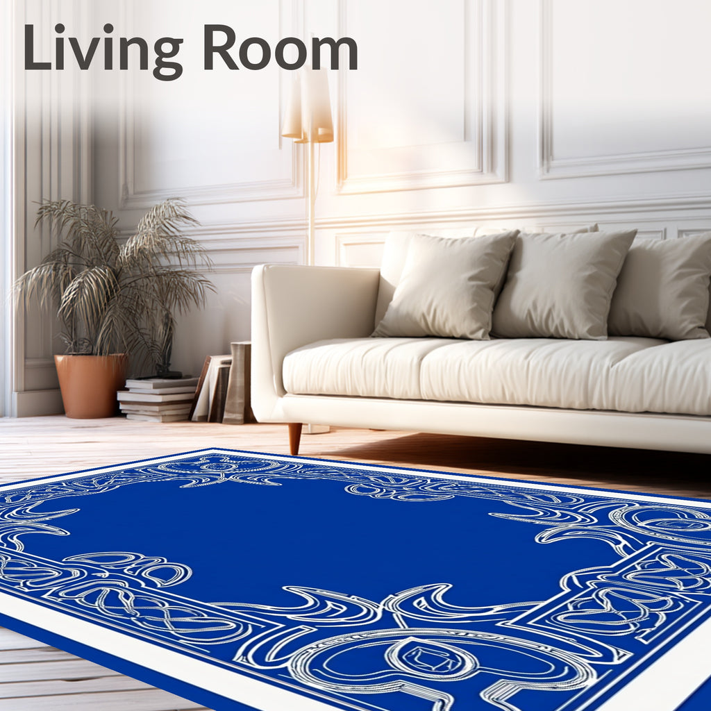 Ornate White Celtic Knot Border Rug