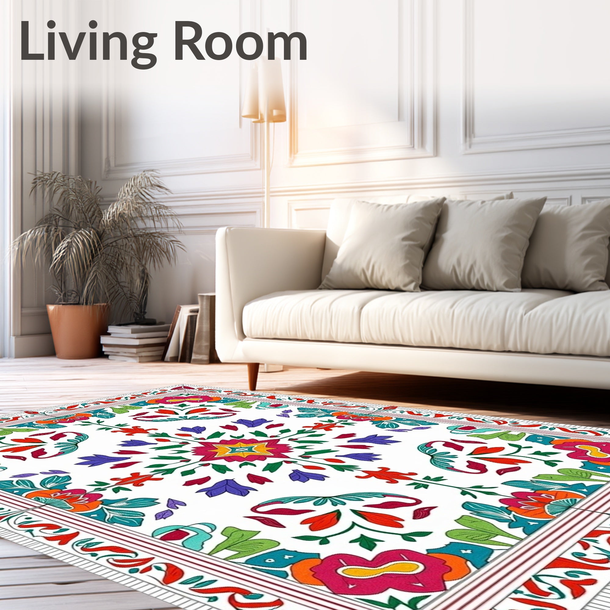 Vibrant Floral Botanical Folk Pattern Rug