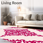 Vibrant Fushia Floral Scroll Pattern Rug
