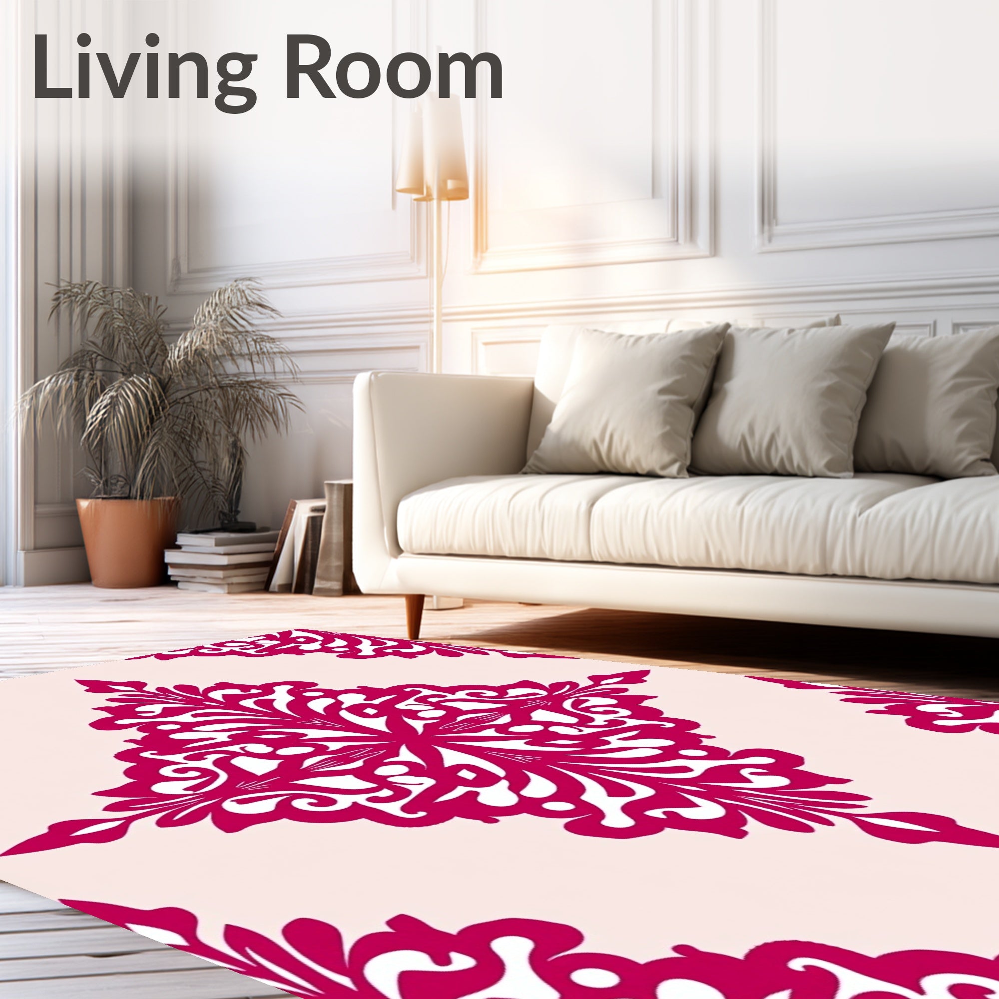Vibrant Fushia Floral Scroll Pattern Rug
