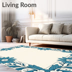 Teal Floral Decorative Border Rug