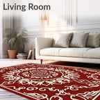 Traditional Red Cream Medallion Design Rug
