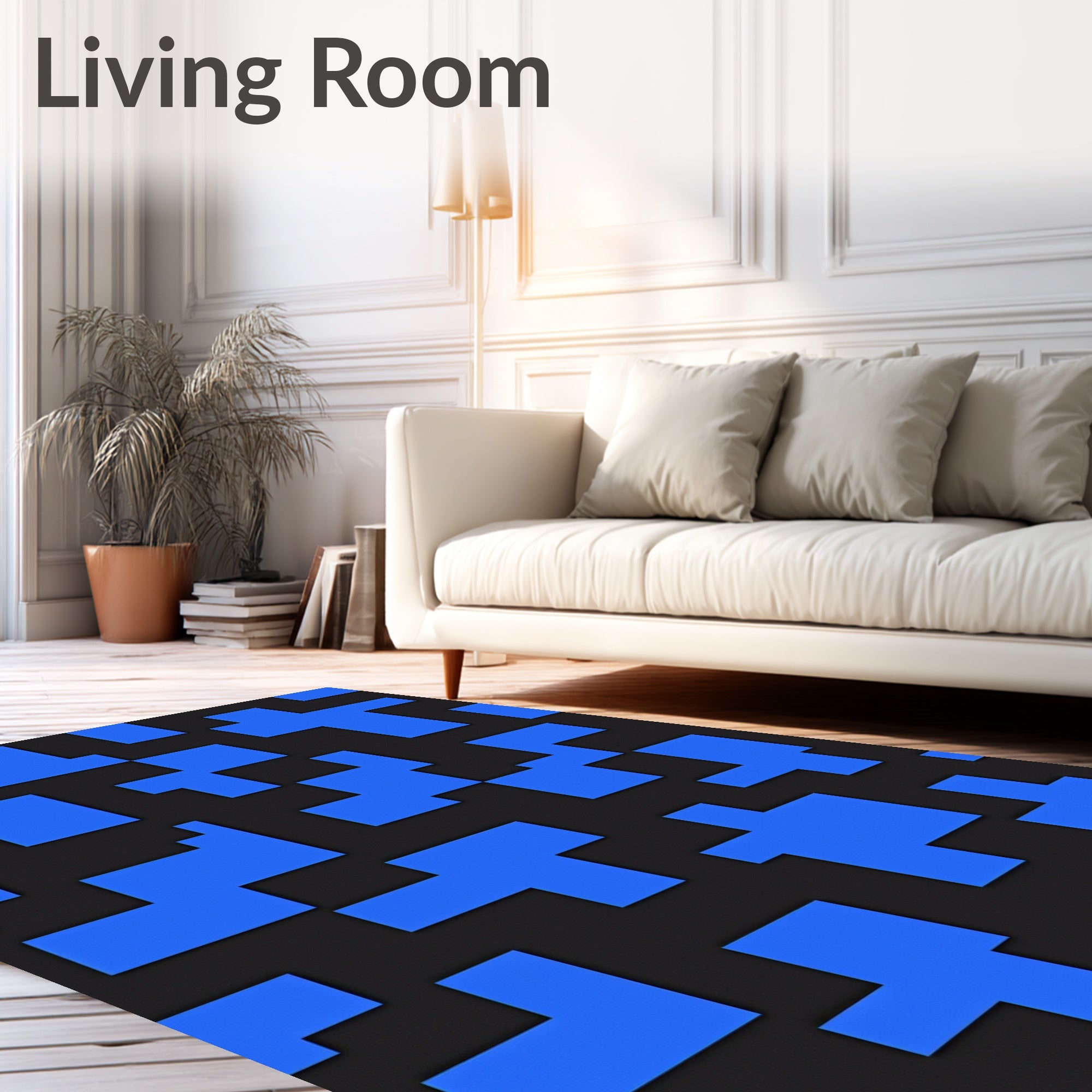 Abstract Blue Black Geometric Pattern Rug