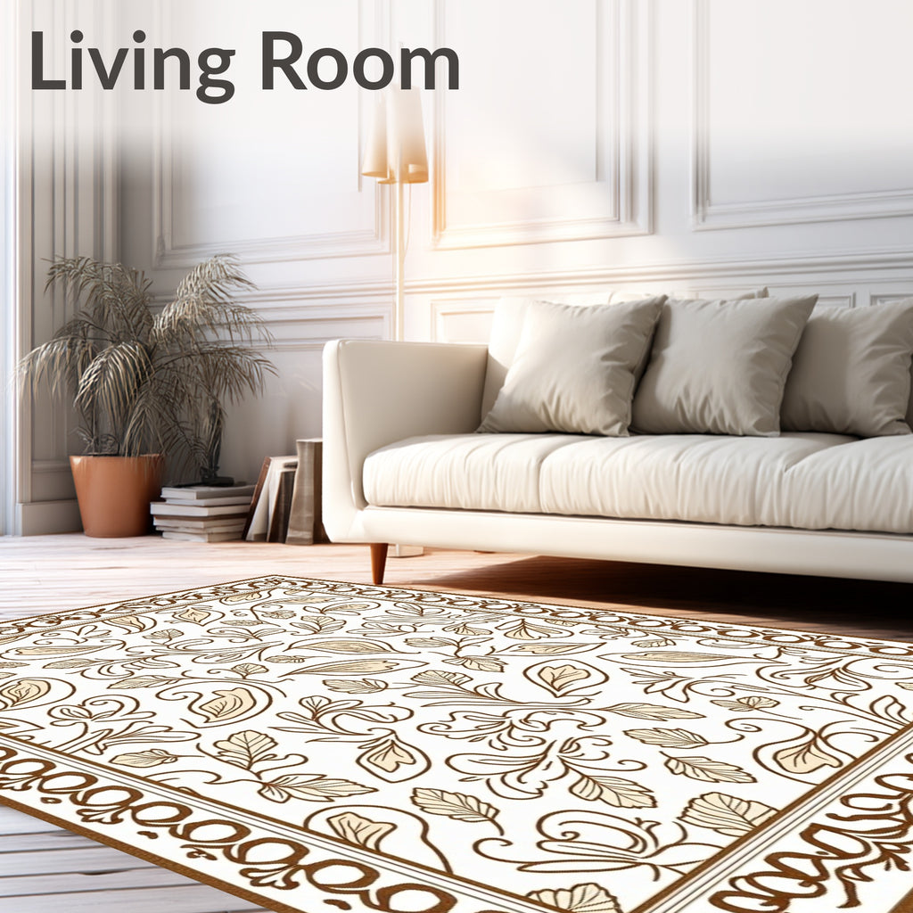 Brown Floral Swirl Patterned Rug