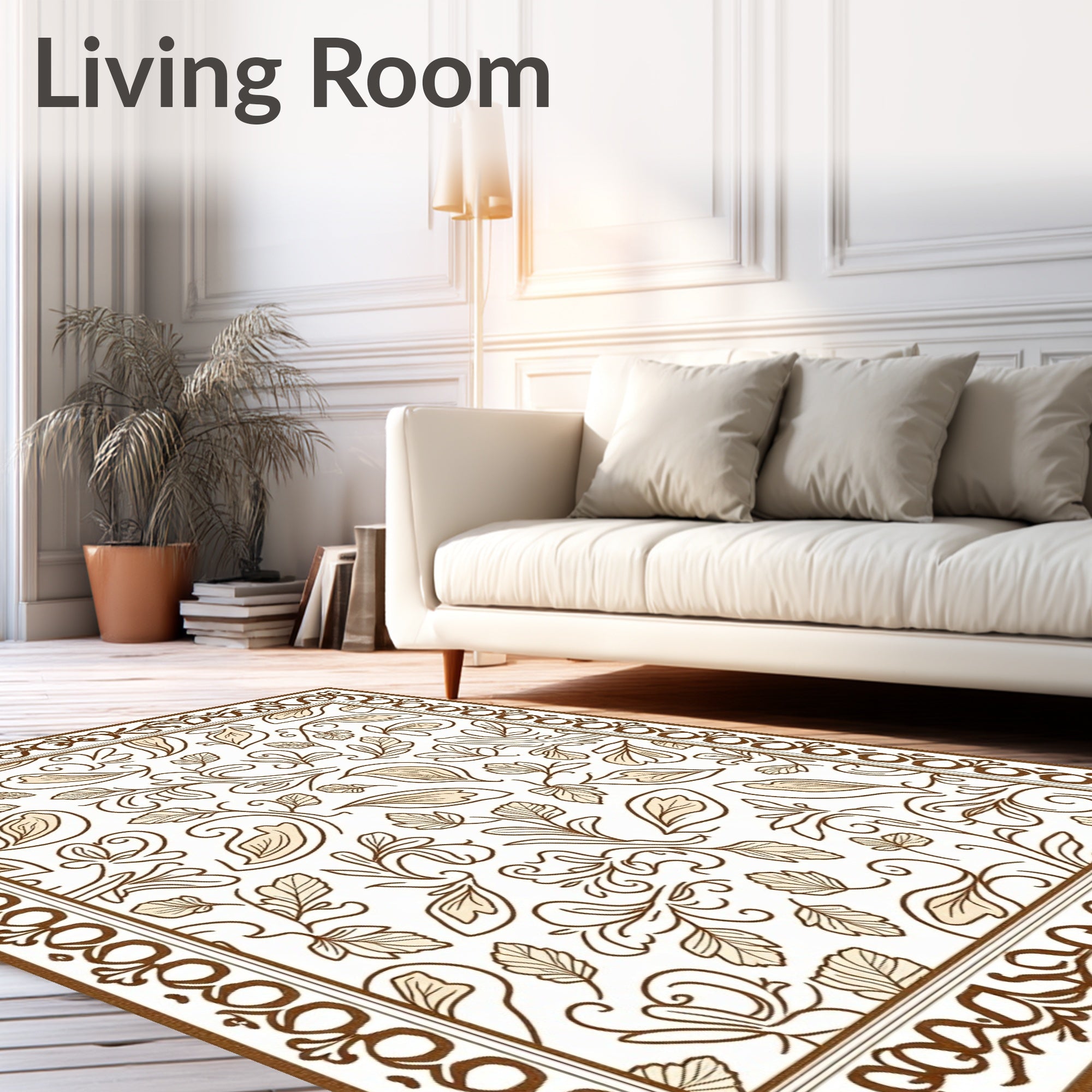 Brown Floral Swirl Patterned Rug