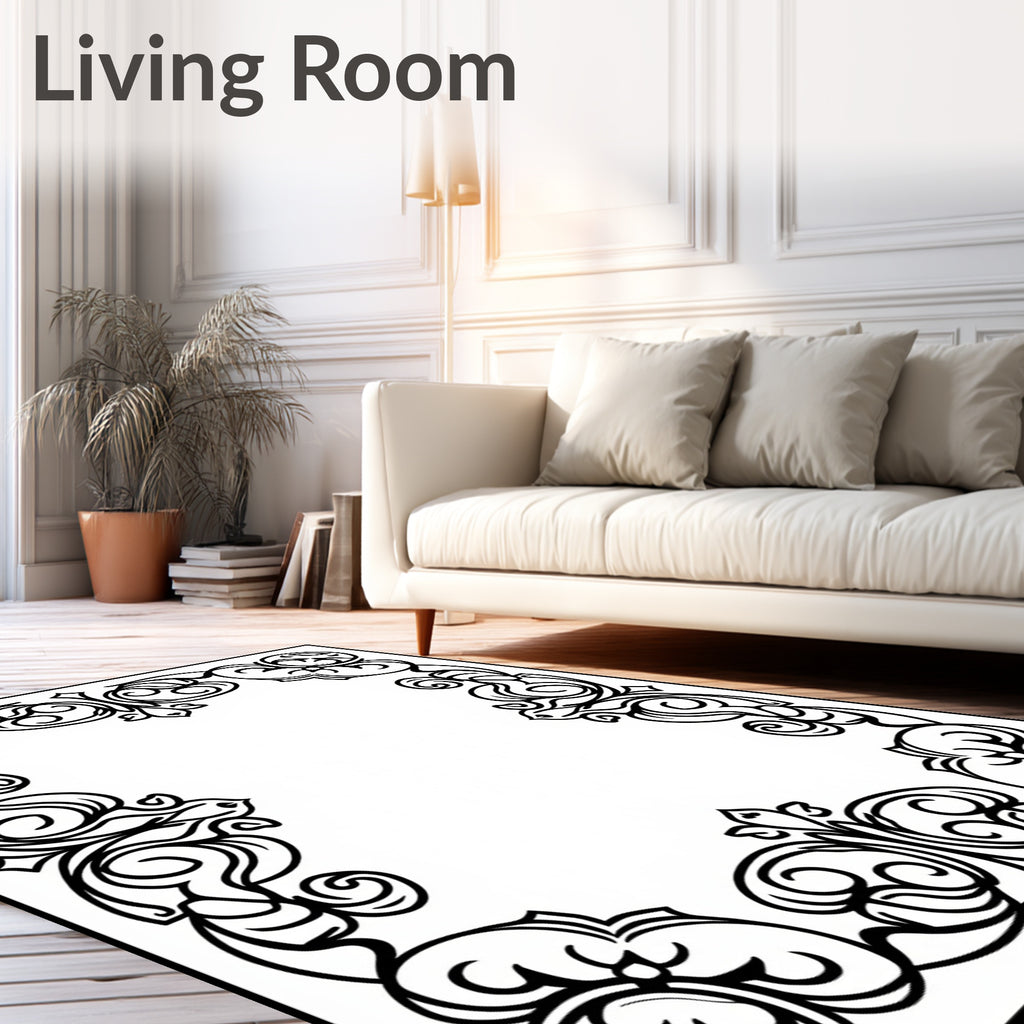 Ornate Scrollwork Classic Border Design Rug