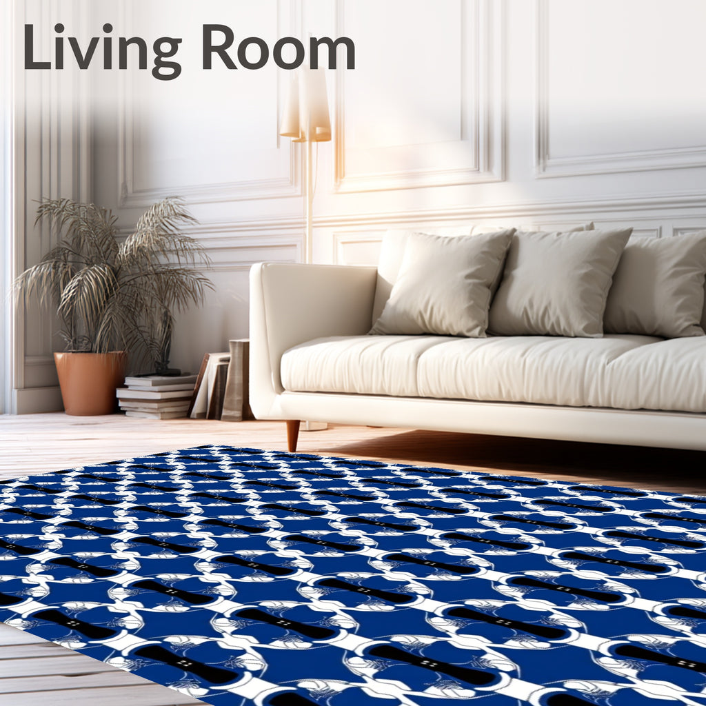 Bold Blue White Black Abstract Pattern Rug