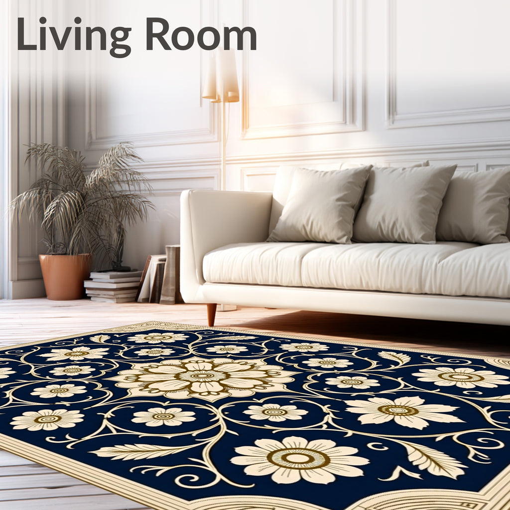 Classic Floral Medallion Navy Cream Rug