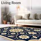 Classic Floral Medallion Navy Cream Rug