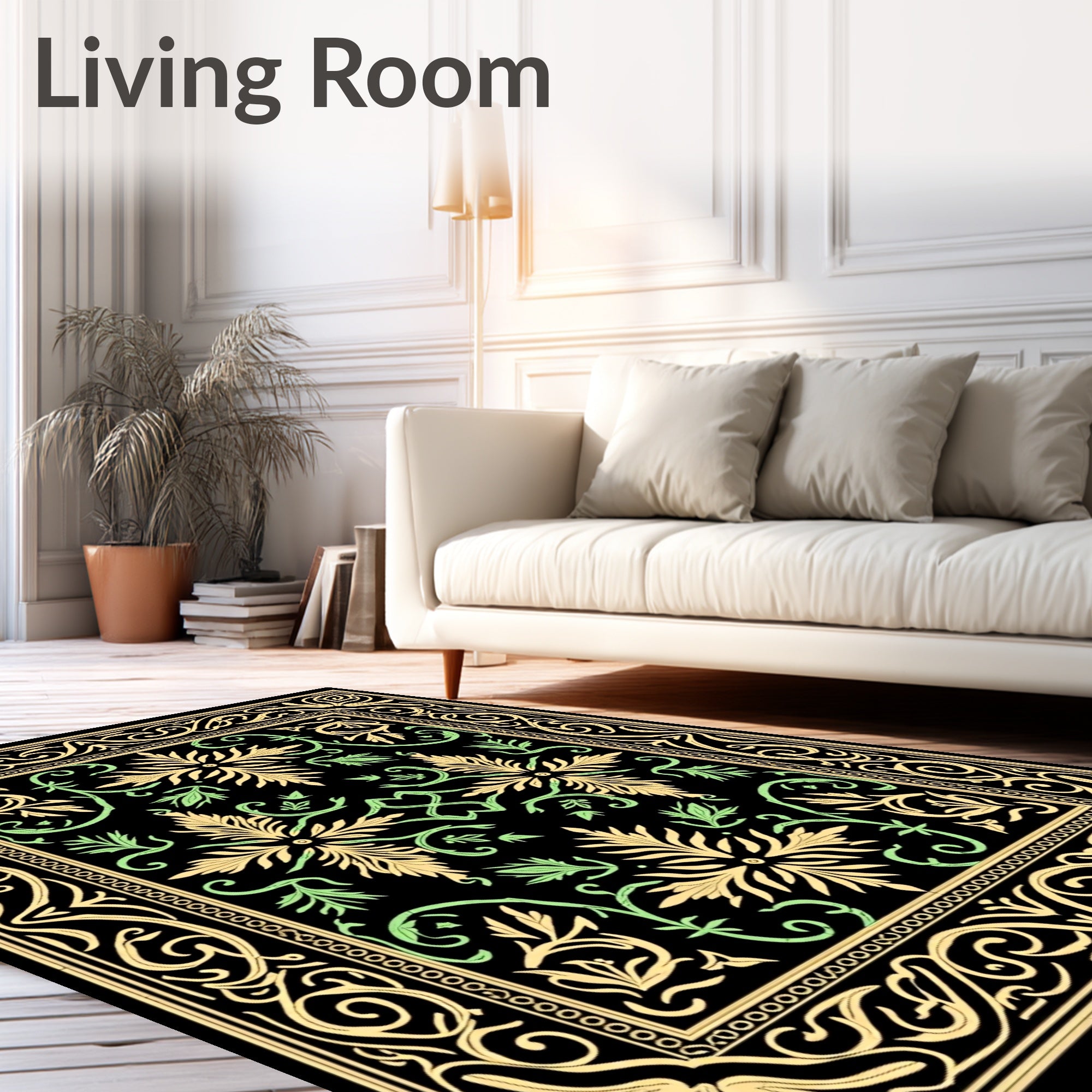 Elaborate Black Floral Medallion Rug