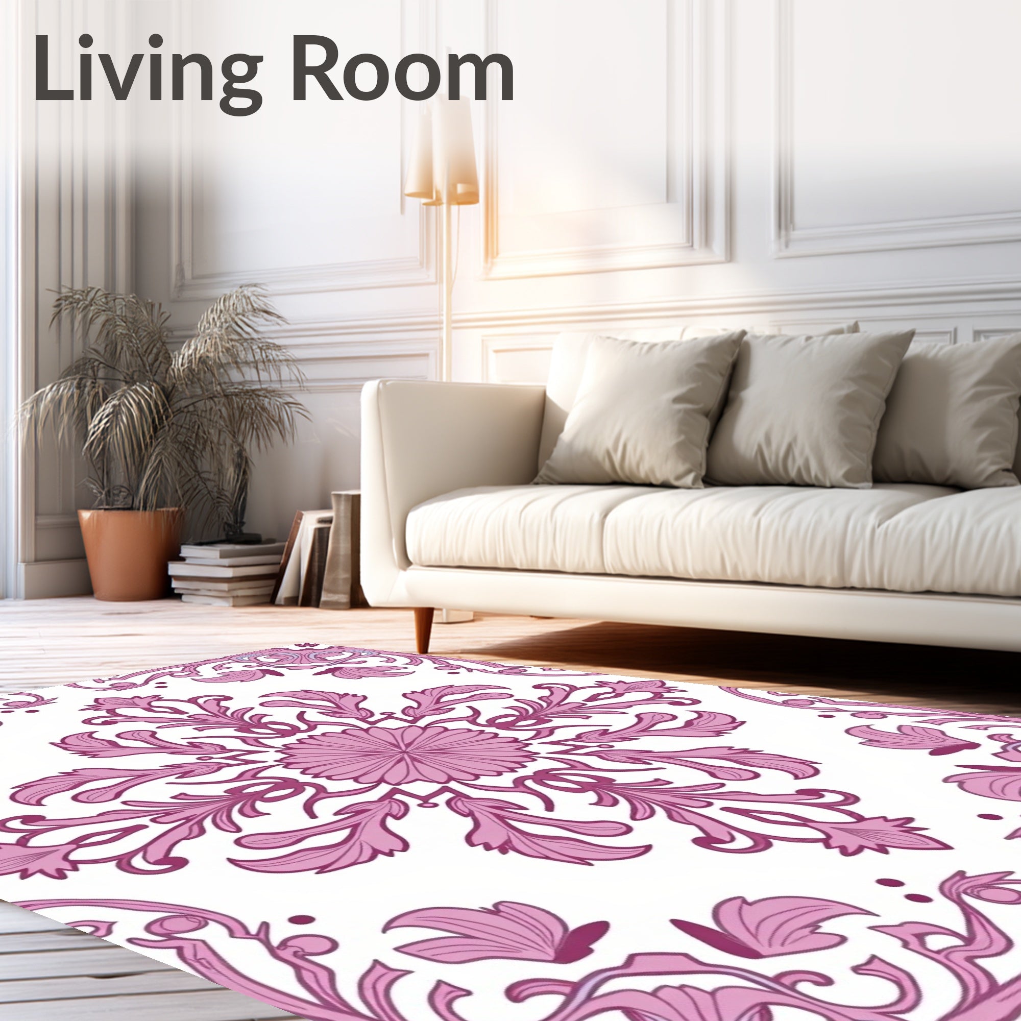 Pink Floral Centerpiece Damask Design Rug