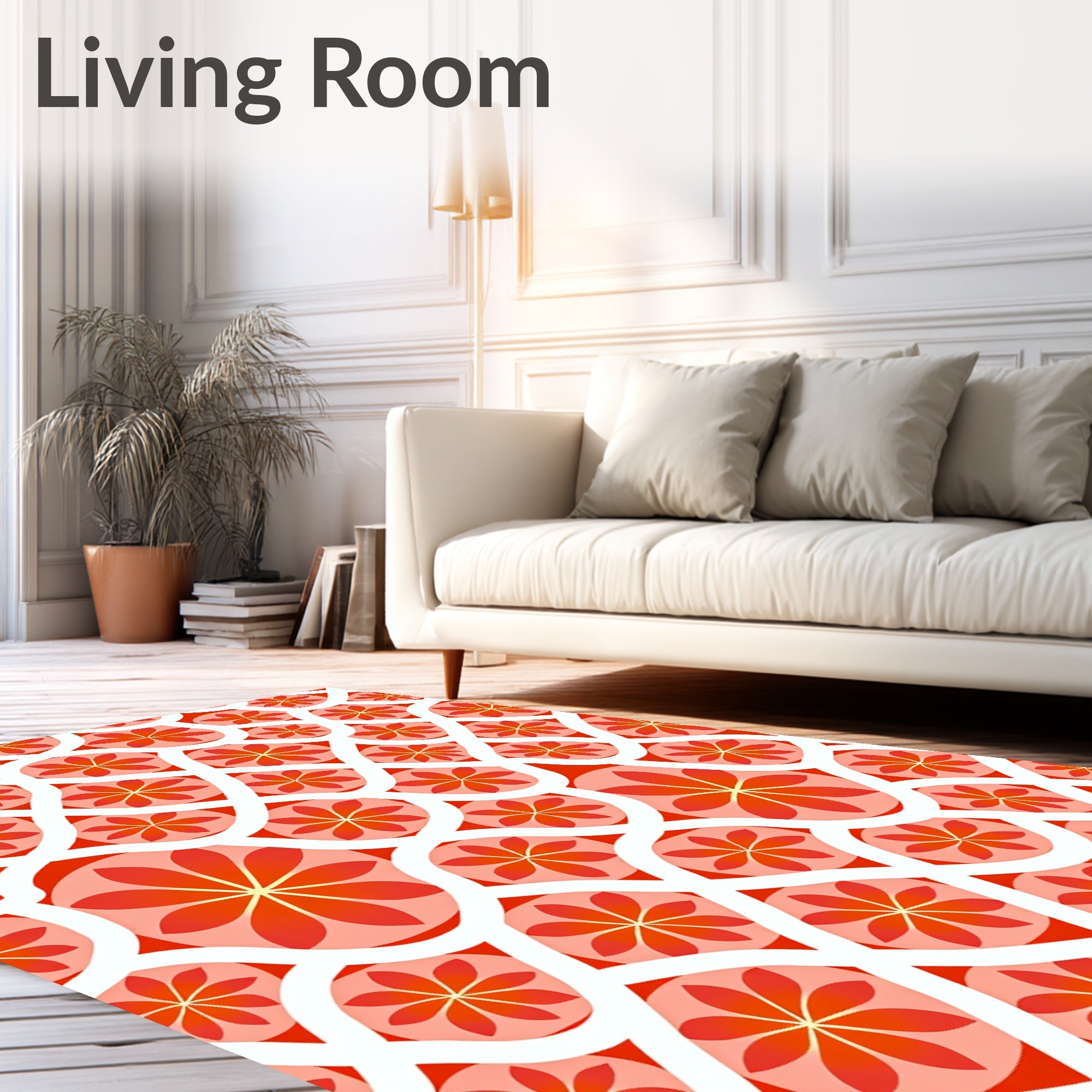 Red Floral Patterned Vibrant Design Rug