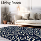Classic Floral Swirls Navy Cream Rug