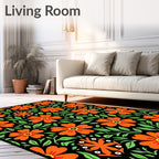 Bold Orange Floral Pattern Rug