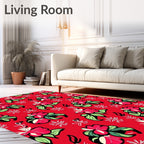 Vibrant Red Tropical Floral Whimsical Rug