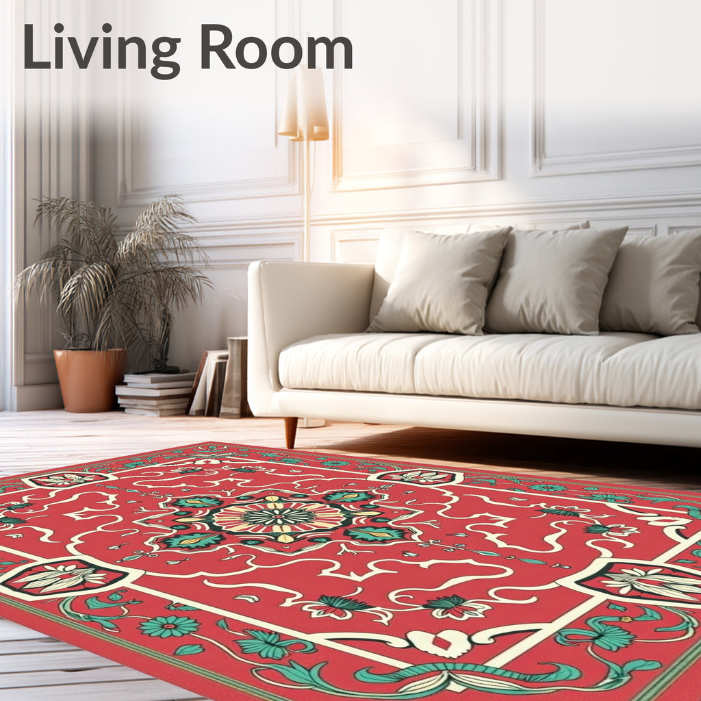 Red Floral And Vine Medallion Rug
