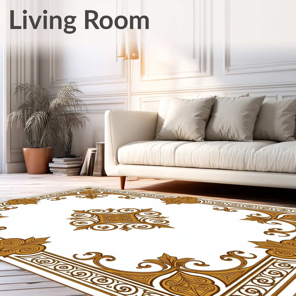 Golden Ornate Scrollwork Filigree Pattern Rug