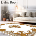 Golden Ornate Scrollwork Filigree Pattern Rug