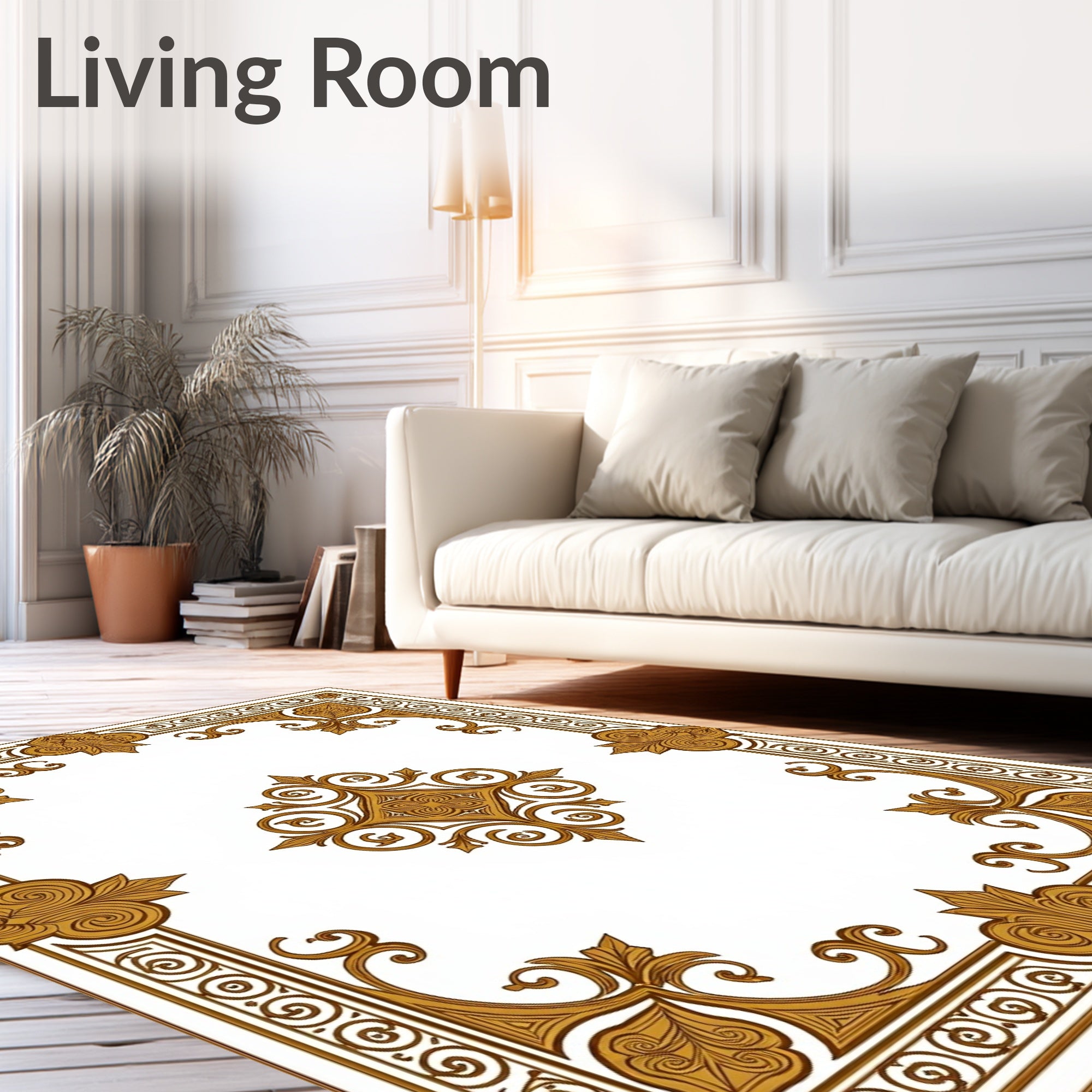 Golden Ornate Scrollwork Filigree Pattern Rug