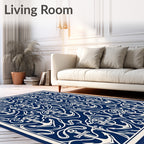 Navy Blue Anchor Scroll Pattern Design Rug