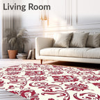 Crimson and Cream Damask Pattern Rug