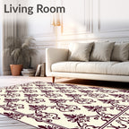Ornate Damask Patterned Burgundy Design Rug