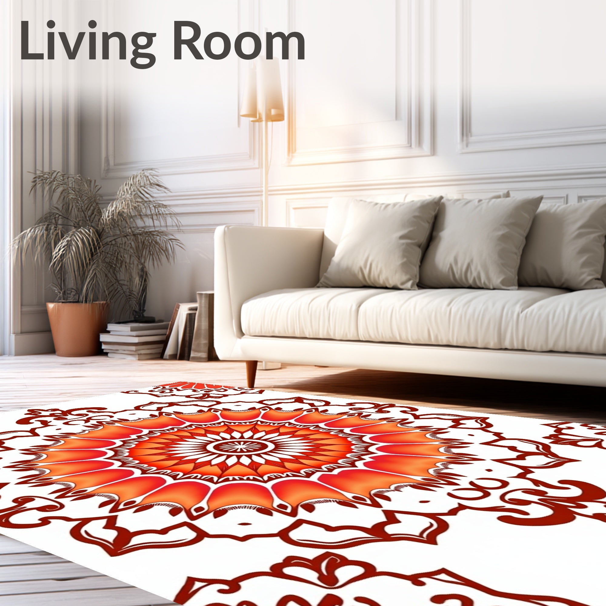 Vibrant Orange Mandala Inspired Pattern Rug