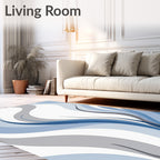 Abstract Blue Gray Flowing Waves Rug