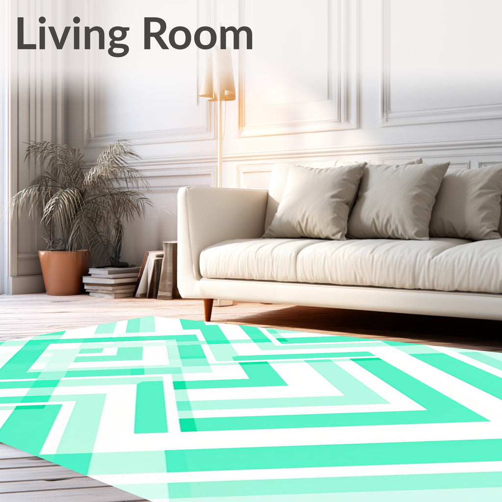 Aqua Geometric Chevron Overlap Rug