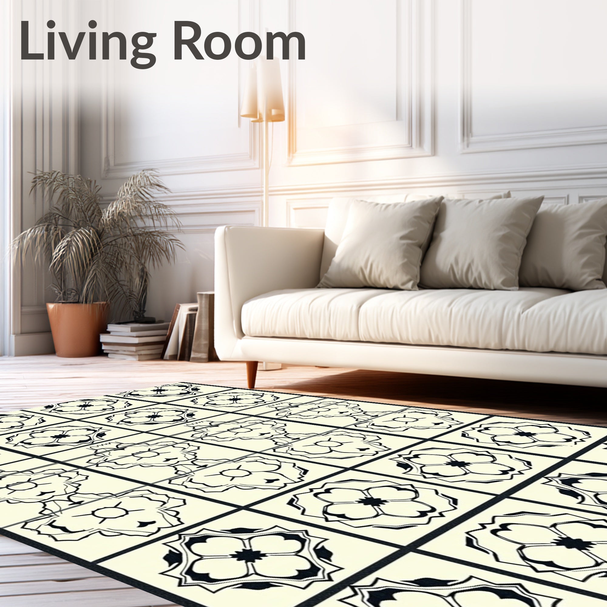 Monochrome Floral Symmetry Design Rug