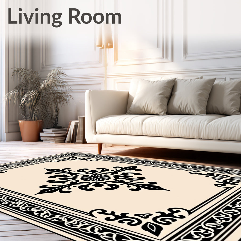 Ornate Black Floral Medallion Rug
