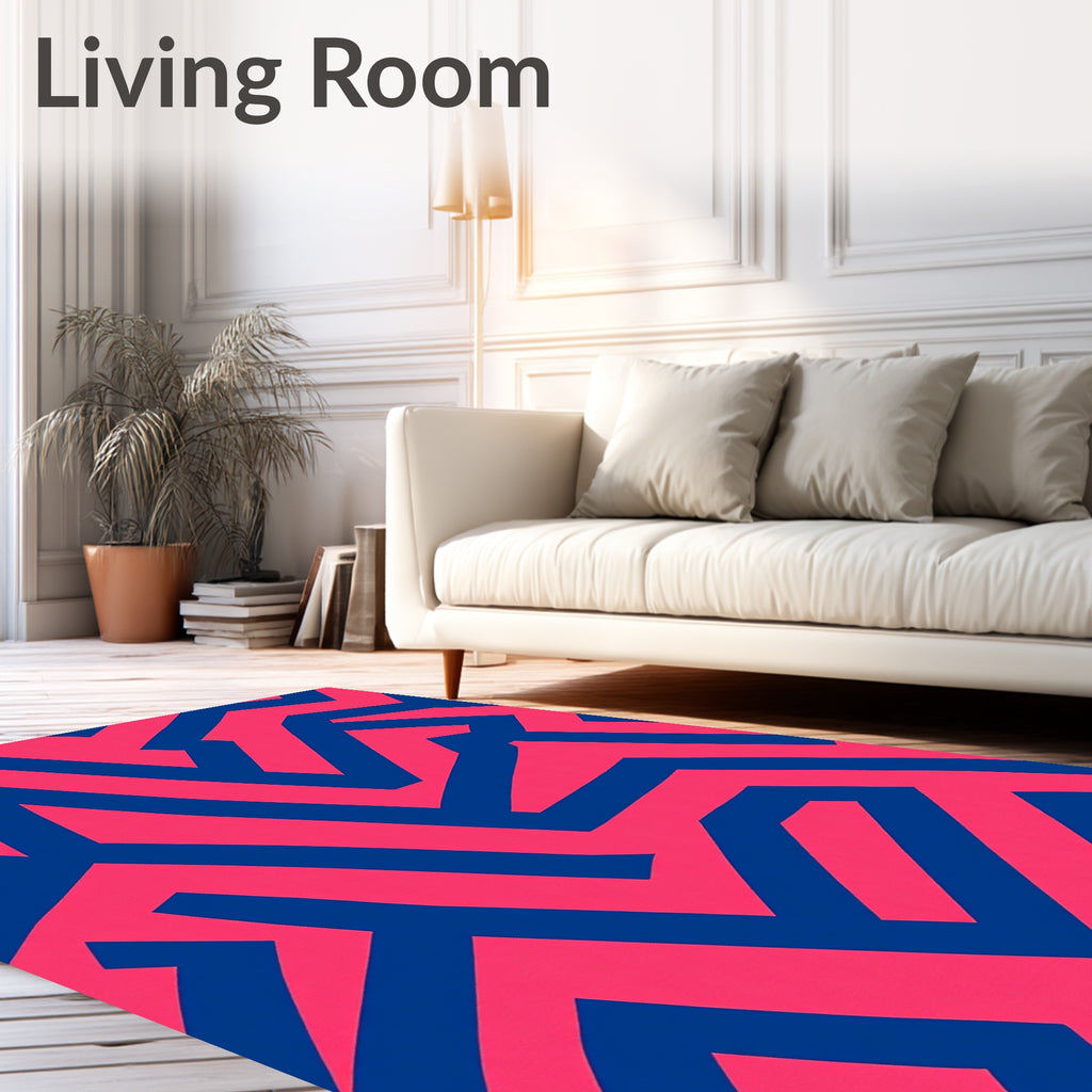 Bold Abstract Blue Geometric Coral Rug