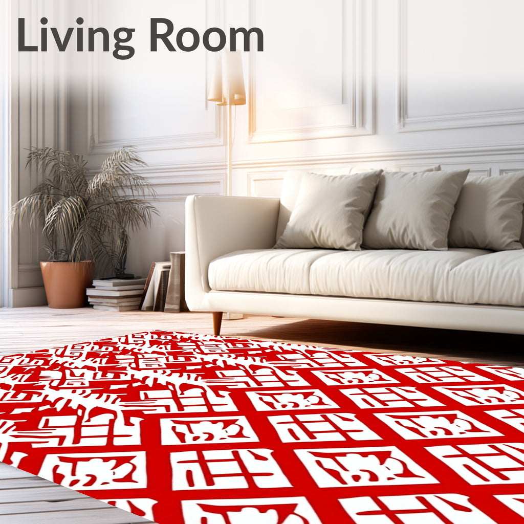 Red White Intersecting Geometric Design Rug