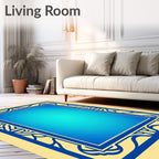 Ornate Blue Frame Geometric Pattern Rug