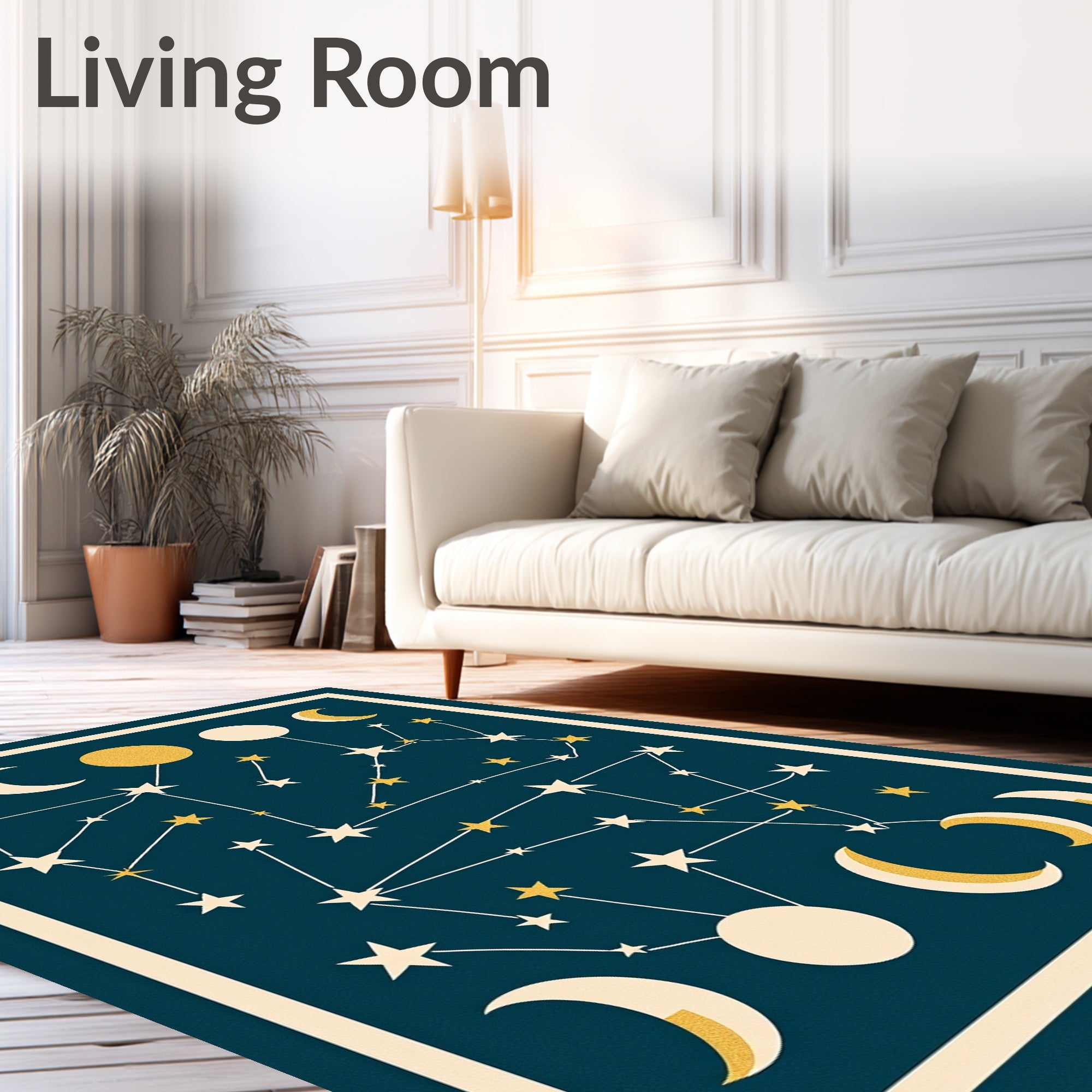 Celestial Moon Star Constellation Pattern Rug