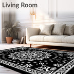 Intricate Black White Mandala Design Rug