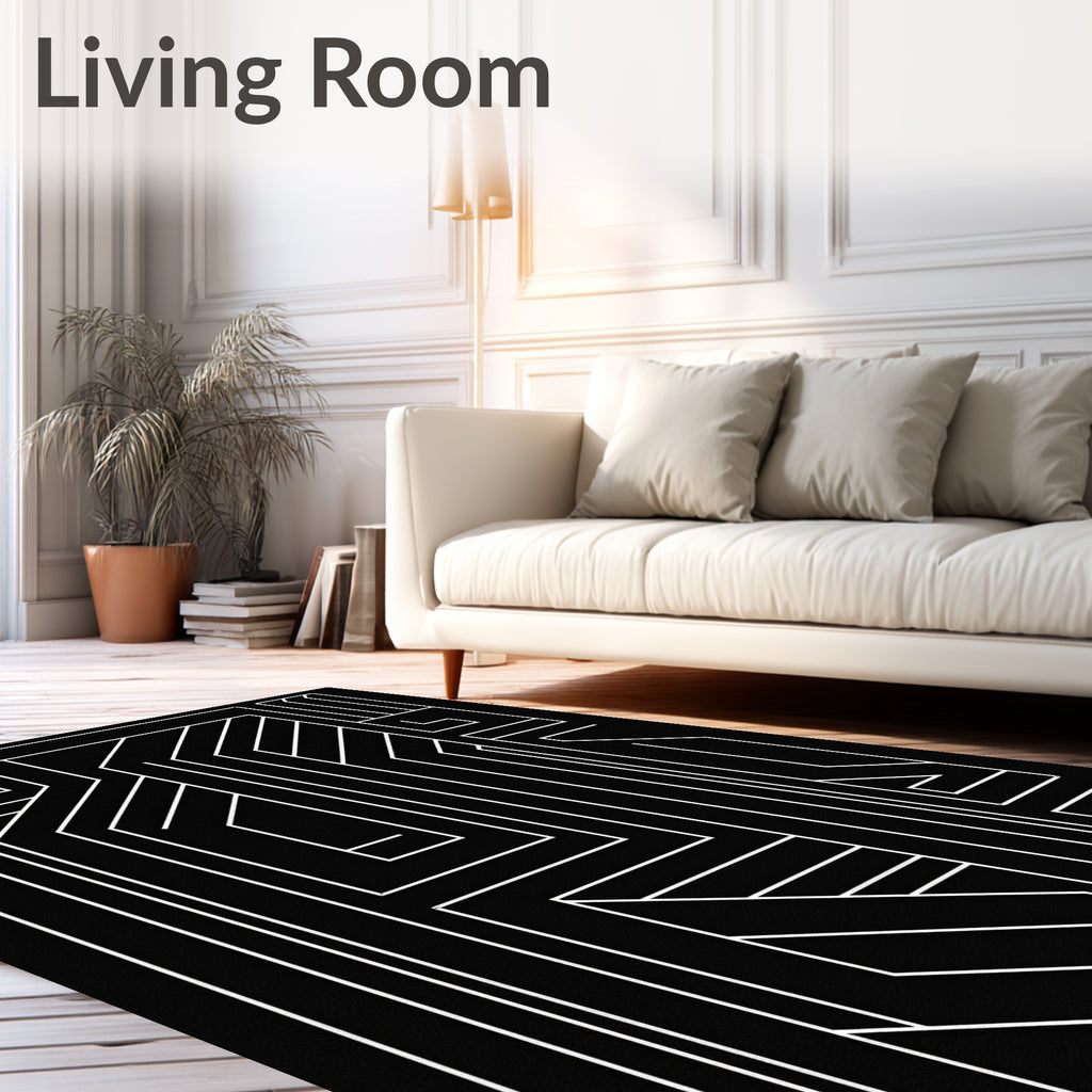 Bold White Geometric Maze Pattern Rug