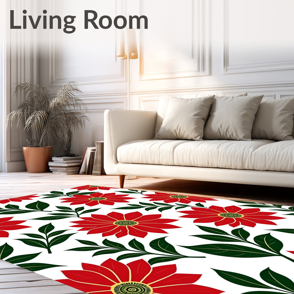 Bold Red Floral Leaf Arrangement Rug