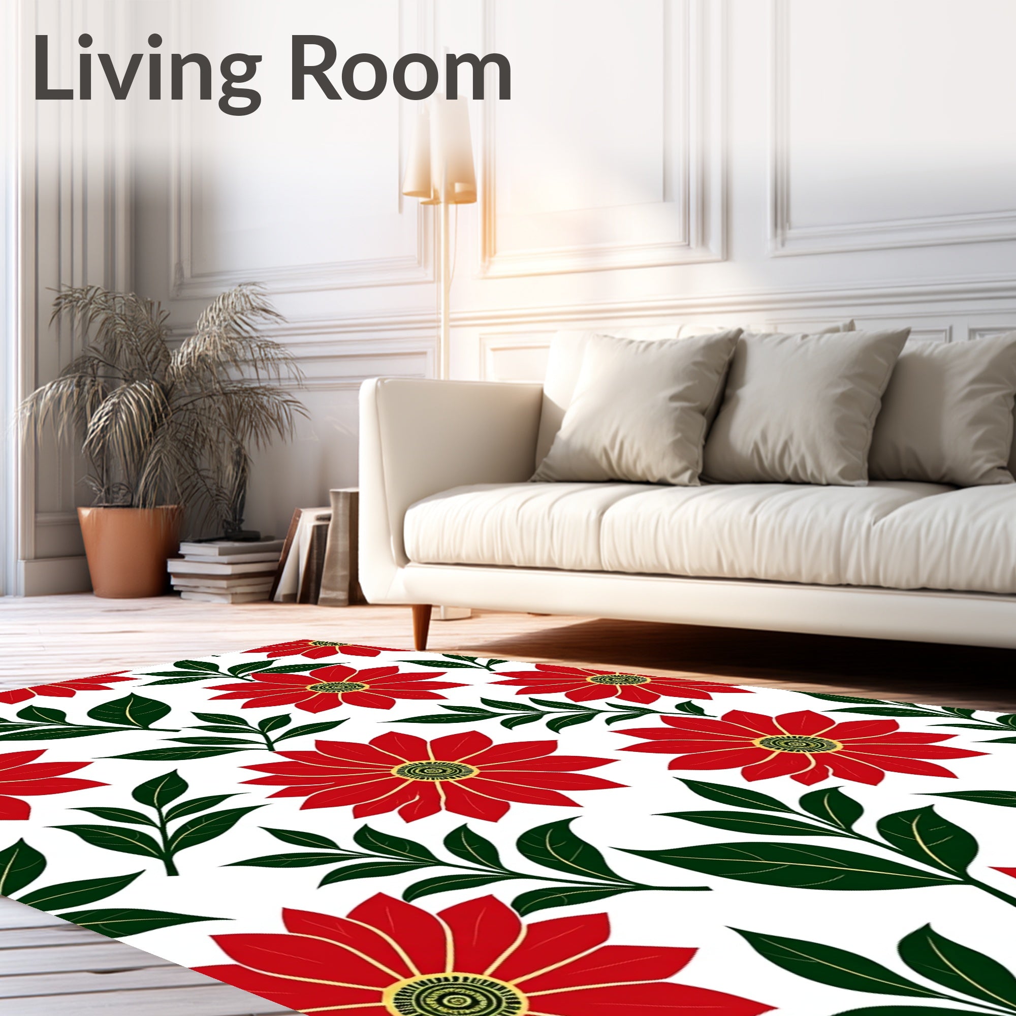 Bold Red Floral Leaf Arrangement Rug